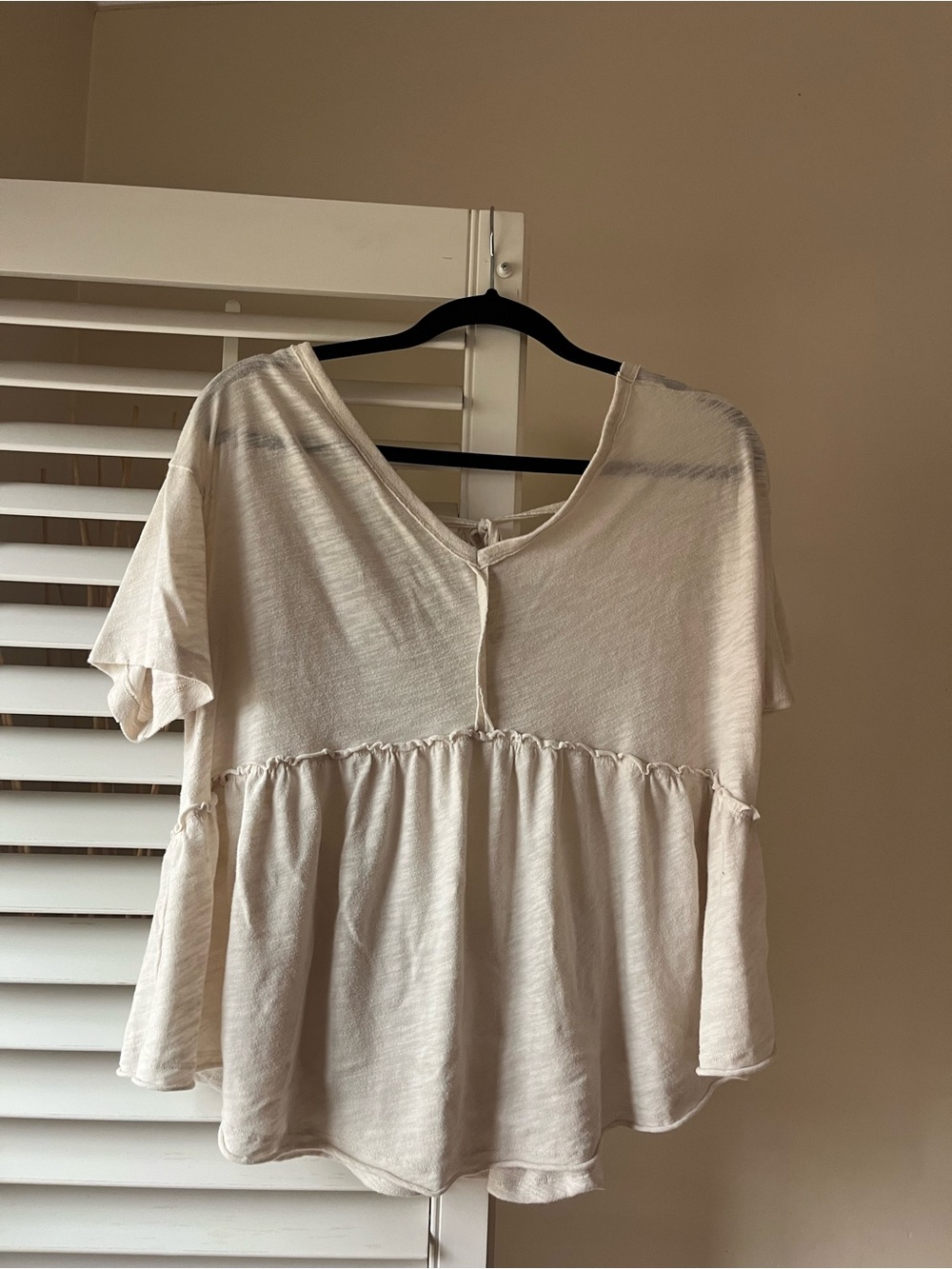 Relaxed Cream Ruffle Peplum Top - Women's